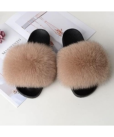 Furry Beach Slippers Fluffy Fur Slides Sandals Open Toe Indoor Outdoor Fox Fur Slippers 43 Lightbrown 37 Yellow $18.05 Slippers