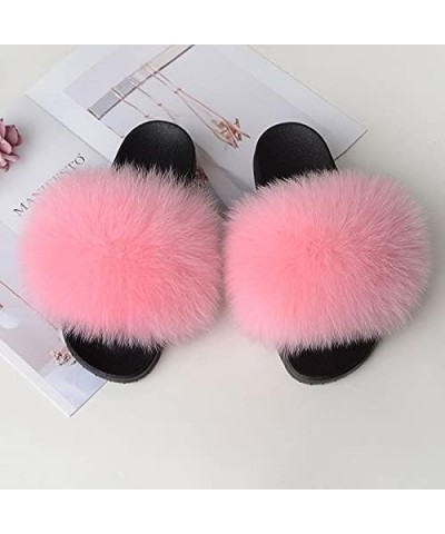 Furry Beach Slippers Fluffy Fur Slides Sandals Open Toe Indoor Outdoor Fox Fur Slippers 43 Lightbrown 37 Yellow $18.05 Slippers