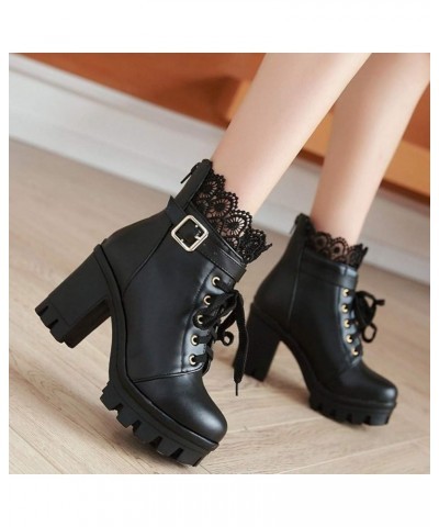 Goth Platform Boots,Fashion Mid Heeled Cowboy Booties for Women Cowboy Boot Wide Leather Western Mid Calf Booties A1-black $2...