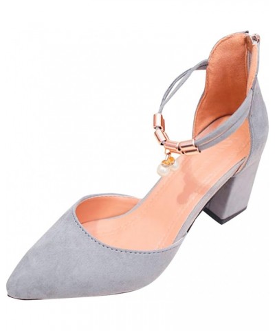 Womens Summer Heeled Sandals Spring Pointed Toe Trendy Dressy Block Heel 2024 Pumps Cutes Ladies Spring 2024 Beach Grey $19.4...