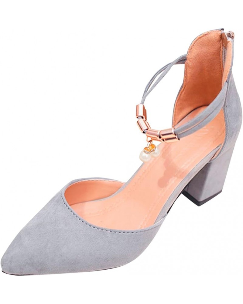 Womens Summer Heeled Sandals Spring Pointed Toe Trendy Dressy Block Heel 2024 Pumps Cutes Ladies Spring 2024 Beach Grey $19.4...