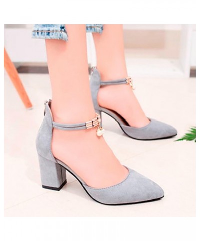 Womens Summer Heeled Sandals Spring Pointed Toe Trendy Dressy Block Heel 2024 Pumps Cutes Ladies Spring 2024 Beach Grey $19.4...