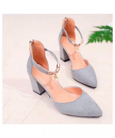 Womens Summer Heeled Sandals Spring Pointed Toe Trendy Dressy Block Heel 2024 Pumps Cutes Ladies Spring 2024 Beach Grey $19.4...