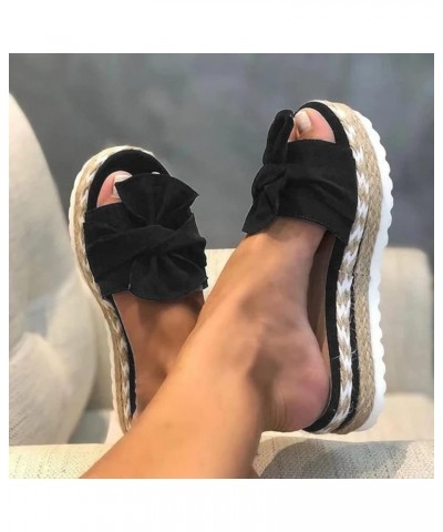 Women's Summer Breathable Slip On Bow Beach Weave Sandals Open Shoes Toe Flat Women's sandals Womens Dressy Sandals Black $11...