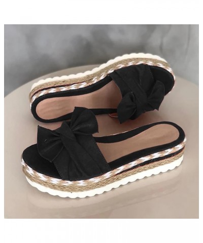 Women's Summer Breathable Slip On Bow Beach Weave Sandals Open Shoes Toe Flat Women's sandals Womens Dressy Sandals Black $11...