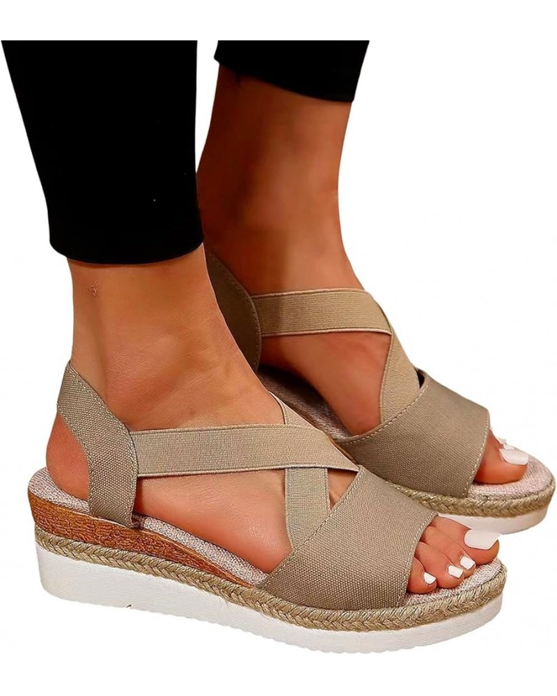 Sandals Womens Wedge Womens,Platform Sandals Women's Open Toe Ankle Strap Espadrille Sandals Platform Shoes Khaki $9.35 Outdo...