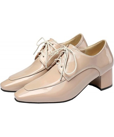 Womens Chunky Lace Up Oxford Pumps Patent Leather Square Toe Loafers Beige $16.38 Oxfords