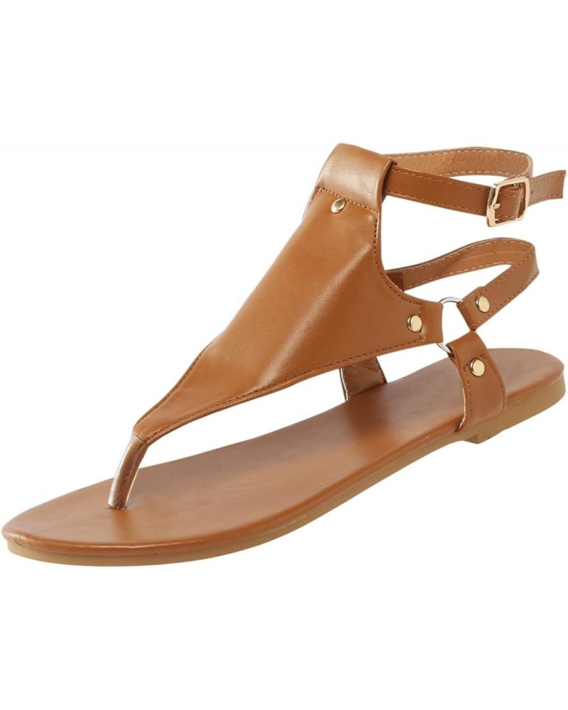 Flat Sandals for Women Dressy, Summer Sandals for Women 2024 Comfy Open Toe Flip Flops Sandals Beach Thong Sandals Brown $10....