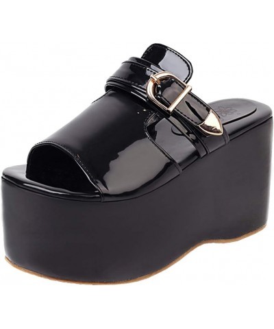 Women Classic Chunky Heels Slip On Sandals Black-1 $18.85 Sandals