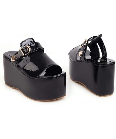 Women Classic Chunky Heels Slip On Sandals Black-1 $18.85 Sandals