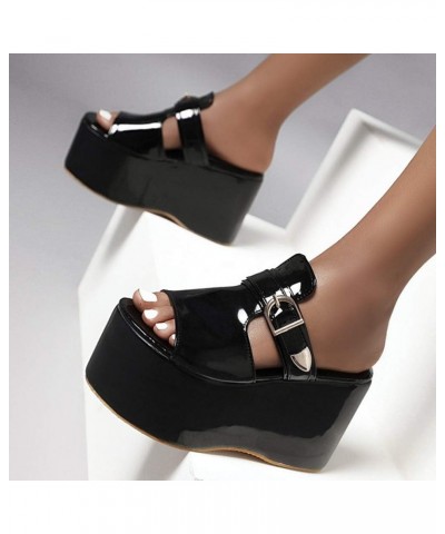 Women Classic Chunky Heels Slip On Sandals Black-1 $18.85 Sandals