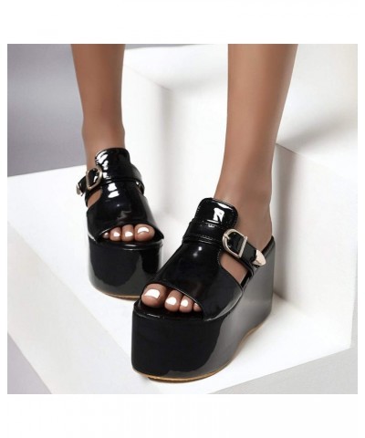 Women Classic Chunky Heels Slip On Sandals Black-1 $18.85 Sandals