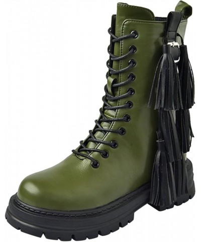 Fashion Women's Shoes Breathable Chunky High Heels Thick-soled Retro Zipper Short Boots Z 04-army Green $26.02 Boots