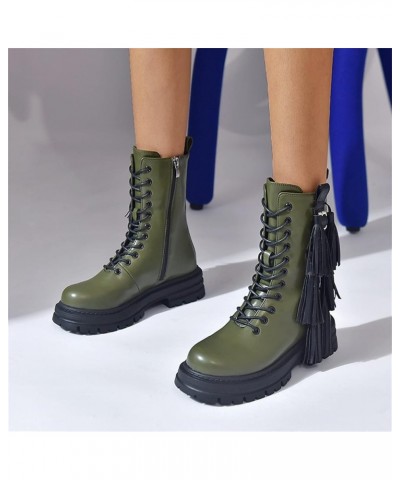 Fashion Women's Shoes Breathable Chunky High Heels Thick-soled Retro Zipper Short Boots Z 04-army Green $26.02 Boots