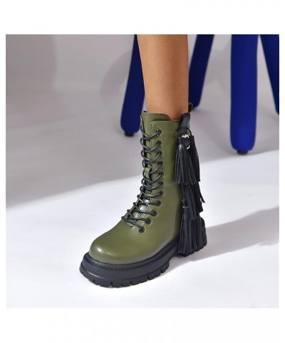 Fashion Women's Shoes Breathable Chunky High Heels Thick-soled Retro Zipper Short Boots Z 04-army Green $26.02 Boots