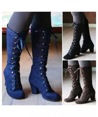 Cowboy Cowgirl Boots Round Toe Comfort Knee-High Front Tie Chunky Block High Heels Mid Calf Boots Halloween Sexy Combat Boots...