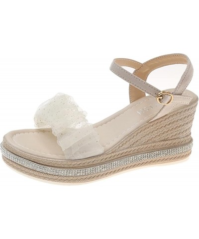 Arch Support Sandals Women'S Close Toe, Platform Sandals for Women - T-Strap Chunky Mid Heel Sandal Beige $16.24 Sandals