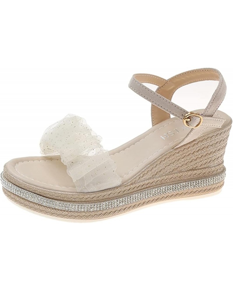 Arch Support Sandals Women'S Close Toe, Platform Sandals for Women - T-Strap Chunky Mid Heel Sandal Beige $16.24 Sandals