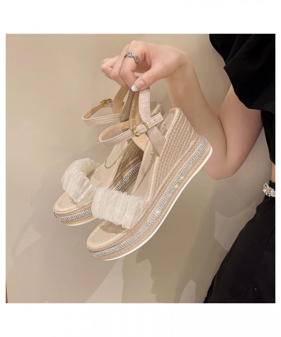 Arch Support Sandals Women'S Close Toe, Platform Sandals for Women - T-Strap Chunky Mid Heel Sandal Beige $16.24 Sandals