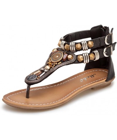 Women's Retro Roma Metal Beads Zipper Strappy Flat Sandals (US8.5/245MM, Black) $21.26 Sandals