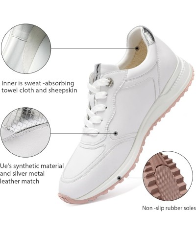 Women Fashion Sneakers, Genuine Leather Casual Sneakers, Comfortable Tennis Running Shoes, Non-Slip Memory Foam Sneaker White...