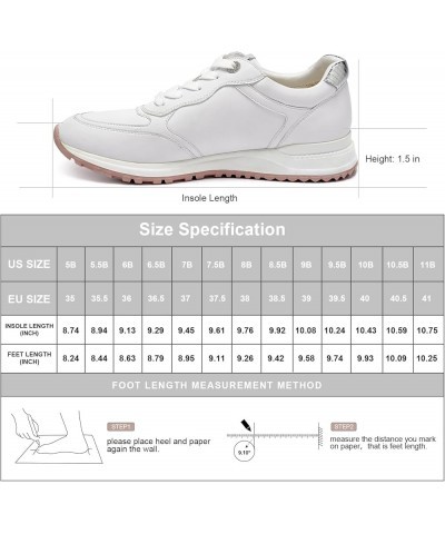 Women Fashion Sneakers, Genuine Leather Casual Sneakers, Comfortable Tennis Running Shoes, Non-Slip Memory Foam Sneaker White...