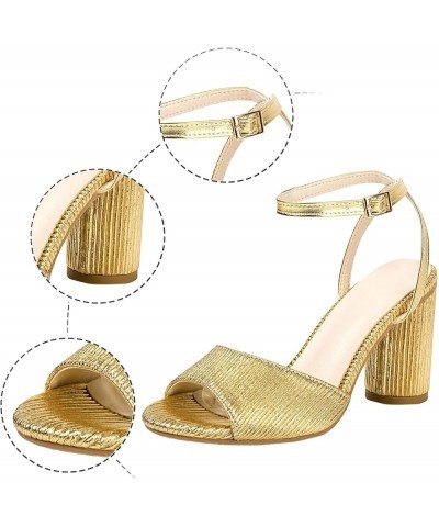 Sandals for Women No Summer Sandals Foreign Trade Large Size Thick High Heels Ankle Buckle Strap Cute Slides Women Gold $25.8...