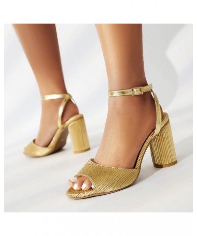 Sandals for Women No Summer Sandals Foreign Trade Large Size Thick High Heels Ankle Buckle Strap Cute Slides Women Gold $25.8...