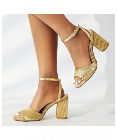 Sandals for Women No Summer Sandals Foreign Trade Large Size Thick High Heels Ankle Buckle Strap Cute Slides Women Gold $25.8...