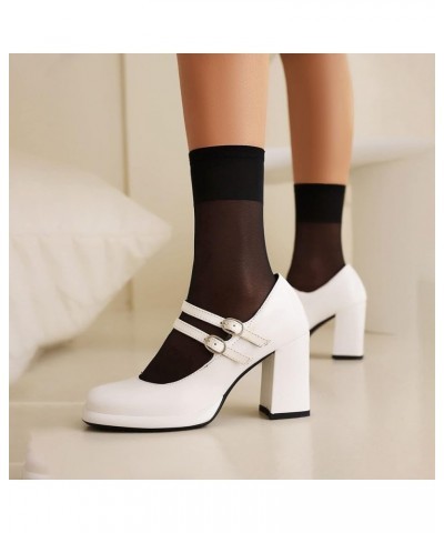 Women's Chunky Heels Platform Mary Janes Square Toe Pumps 3 Strap Patent Leather Block High Heel Dress Shoes White $30.23 Pumps