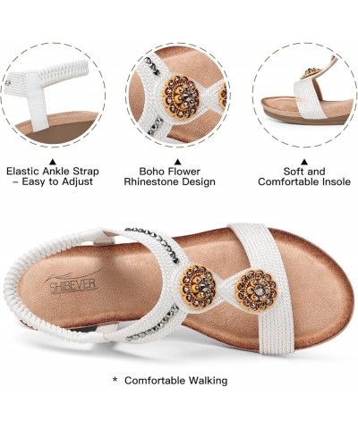 Womens Wedge Sandals Flower Low Heel Dressy Sandals Elastic Ankle Strap Rhinestone Sandals Summer Comfortable Shoe 2783-white...