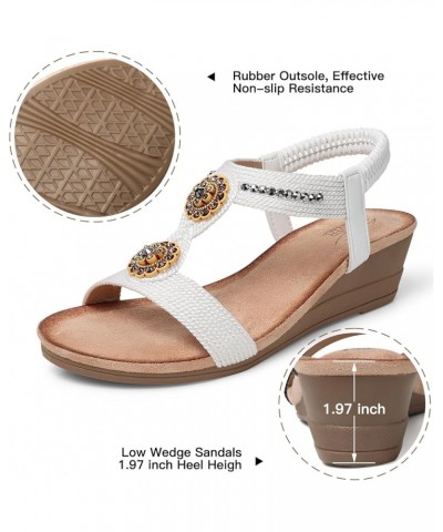 Womens Wedge Sandals Flower Low Heel Dressy Sandals Elastic Ankle Strap Rhinestone Sandals Summer Comfortable Shoe 2783-white...