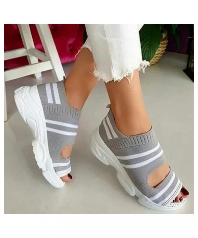 Women's Slip on Mesh Wedge Sandals Summer Casual Knitting Platform Walking Sneakers Ankle Elastic Open Toe Sandals Comfortabl...