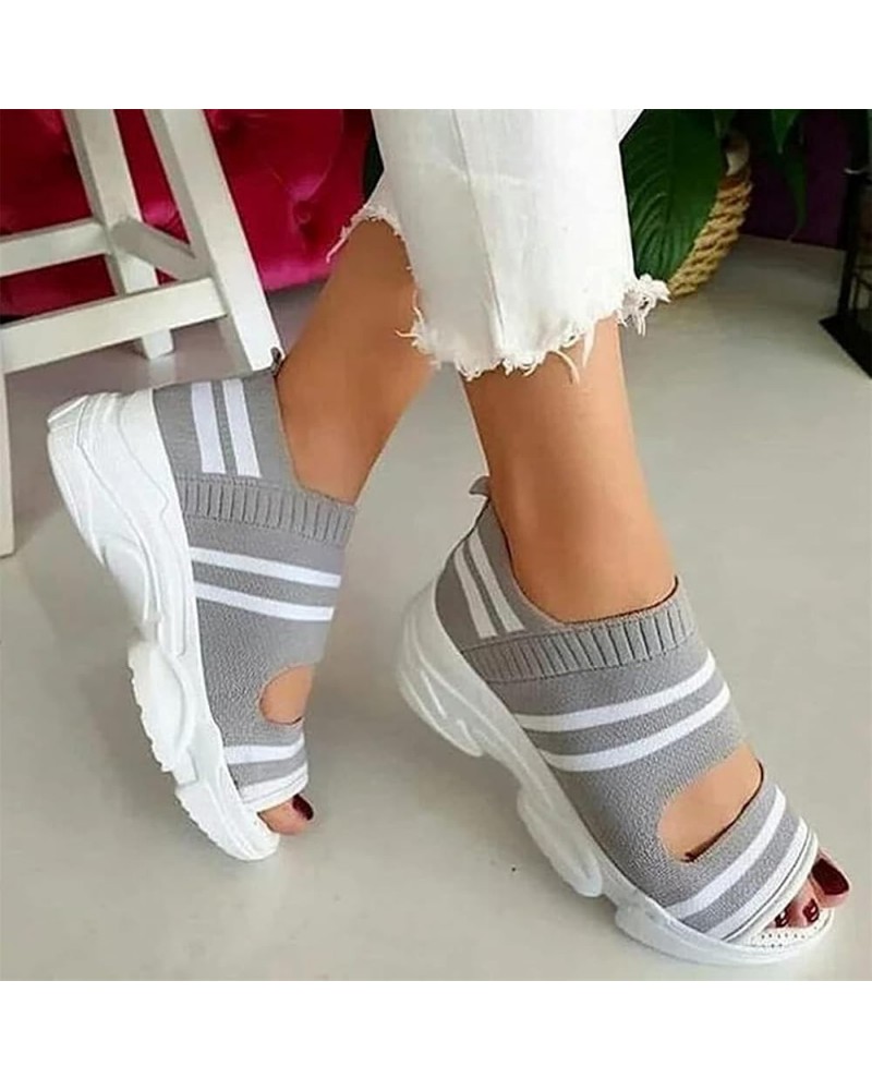 Women's Slip on Mesh Wedge Sandals Summer Casual Knitting Platform Walking Sneakers Ankle Elastic Open Toe Sandals Comfortabl...