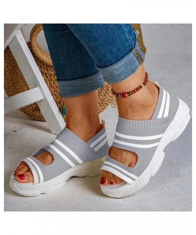 Women's Slip on Mesh Wedge Sandals Summer Casual Knitting Platform Walking Sneakers Ankle Elastic Open Toe Sandals Comfortabl...