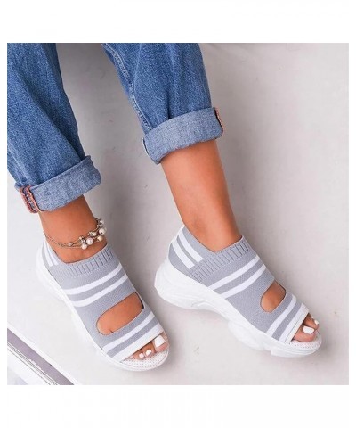 Women's Slip on Mesh Wedge Sandals Summer Casual Knitting Platform Walking Sneakers Ankle Elastic Open Toe Sandals Comfortabl...