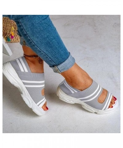 Women's Slip on Mesh Wedge Sandals Summer Casual Knitting Platform Walking Sneakers Ankle Elastic Open Toe Sandals Comfortabl...