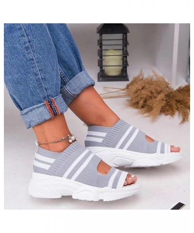 Women's Slip on Mesh Wedge Sandals Summer Casual Knitting Platform Walking Sneakers Ankle Elastic Open Toe Sandals Comfortabl...