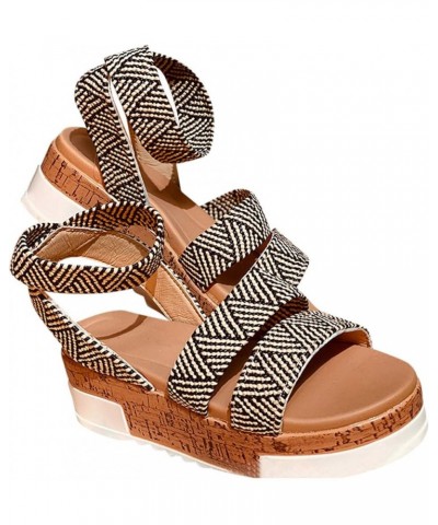 Sandals for Women Casual Summer, Women's Gladiator Open Toe Platform Wedge Sandals Trendy Casual Strappy Sandals Black $13.33...