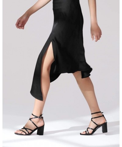 Strappy Heels for women Square Toe Chunky Block Heels Ankle Buckle Pump Heeled Sandals Black $12.90 Sandals