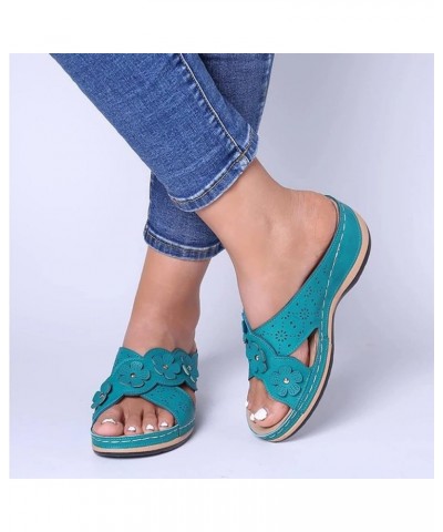 Women Elastic Strappy Square Open Toe Ankle Strap Summer Heels Sandals Memory Foam Arch Support Slipper Sandals 1-cadho-blue ...