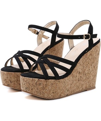 Women's Wedge Heeled Sandals Beach Comfy Fashion Buckle Ankle Strap Open Toe Platform High-heels Shoes Black $20.68 Sandals