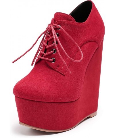 Women's Wedge Heel Ankle Bootie Sexy 6" Ankle Bootie High Wedge Heel Bootie Platform Lace Up Comfortable Boots Red $23.39 Boots