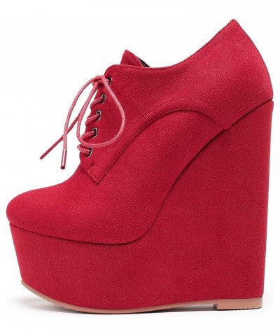 Women's Wedge Heel Ankle Bootie Sexy 6" Ankle Bootie High Wedge Heel Bootie Platform Lace Up Comfortable Boots Red $23.39 Boots