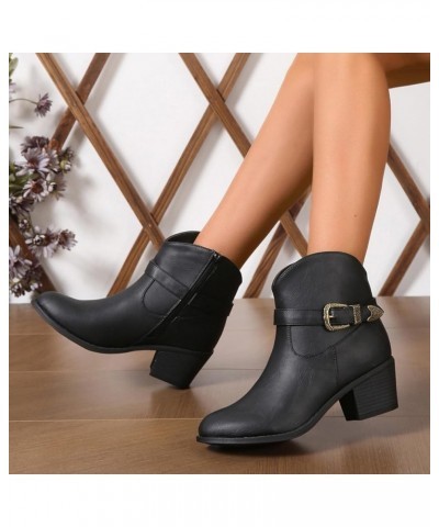 Cowboy Boots for Women, Womens Chelsea Ankle Booties Chunky Heel Pull On Comfy Low Boots Western Autumn Winter Boots Black $3...