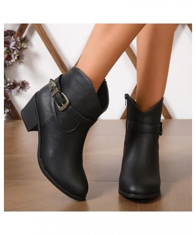 Cowboy Boots for Women, Womens Chelsea Ankle Booties Chunky Heel Pull On Comfy Low Boots Western Autumn Winter Boots Black $3...