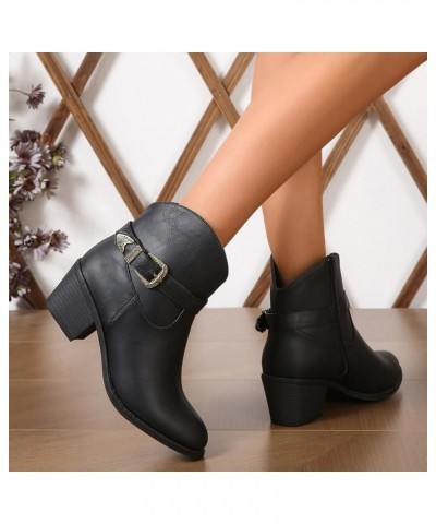 Cowboy Boots for Women, Womens Chelsea Ankle Booties Chunky Heel Pull On Comfy Low Boots Western Autumn Winter Boots Black $3...