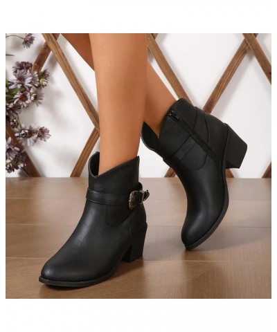 Cowboy Boots for Women, Womens Chelsea Ankle Booties Chunky Heel Pull On Comfy Low Boots Western Autumn Winter Boots Black $3...