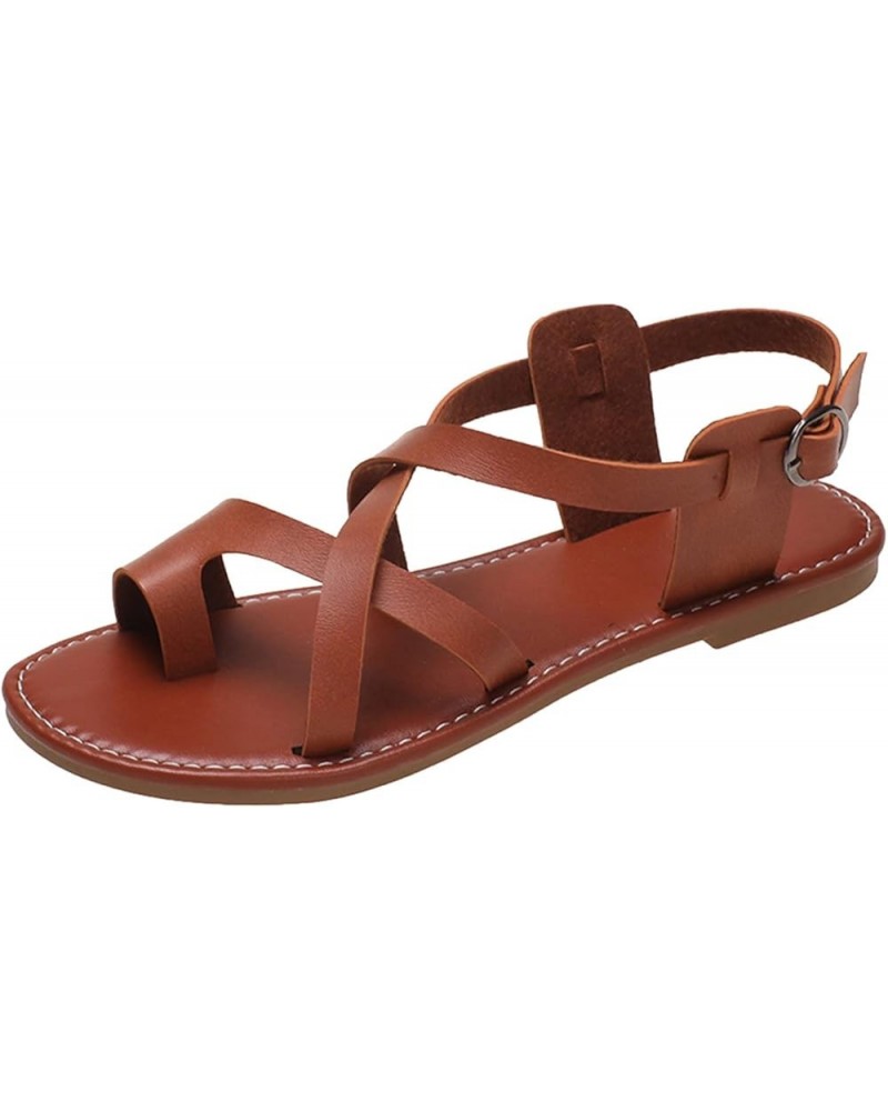 Comfortable Sandals for Women Wide Width Ladies Fashion Summer Solid Color Leather Cover Toe Buckle Flat Sandals (Black, 7) 9...