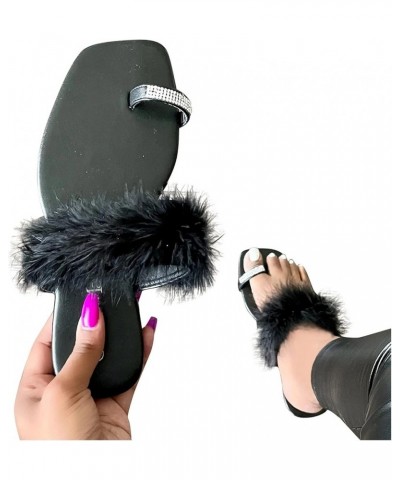 Women Flat Shoes Women's Crystal Ring Toe Slippers Color Plush Decorate Ladies Fashion Flat Slippers Casual Black 7 $12.81 Sl...